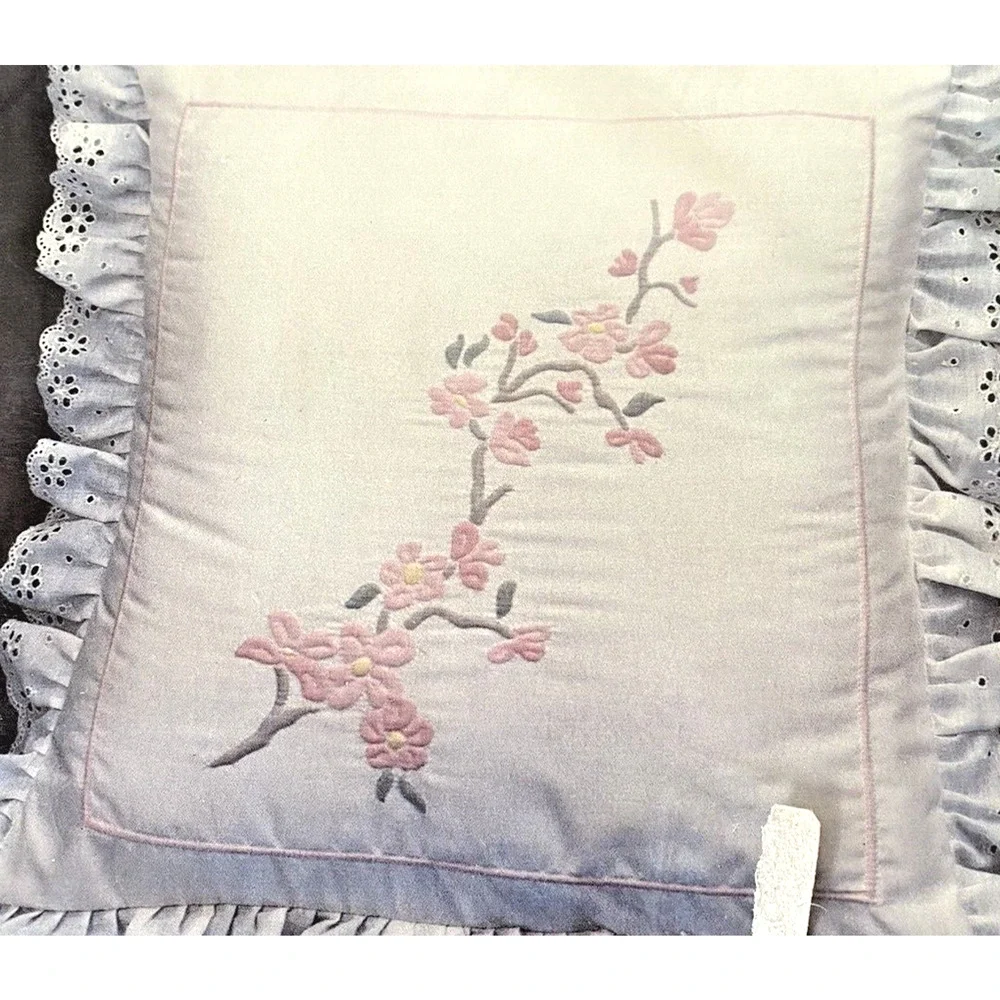 Vintage Needlework Craft Kit Pillow Floral Orange Blossom Cottage Core 16
